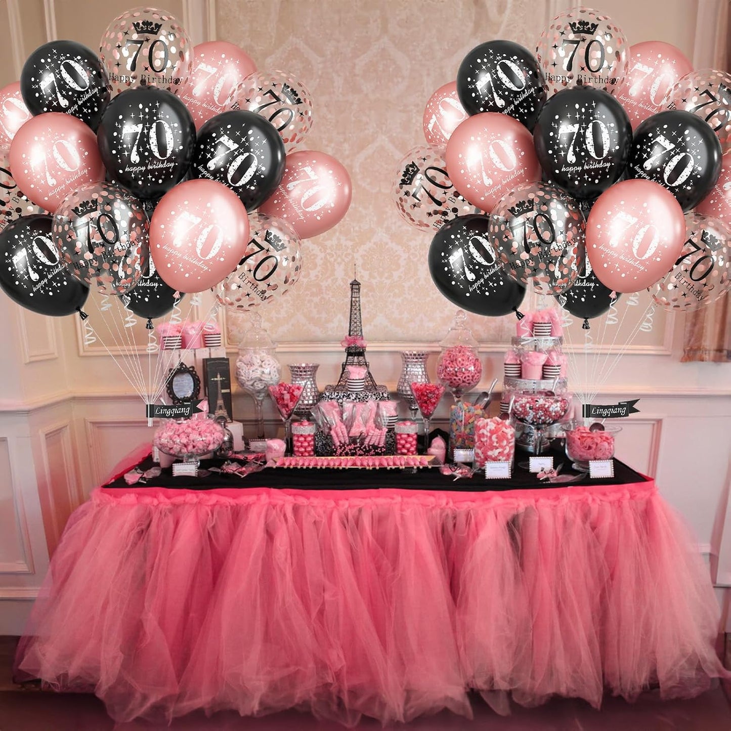 70th Birthday Decorations for Women, Black Rose Gold Happy 70th Birthday Latex Balloons Set, Pack of 15 70th Party Decor Balloons for Age 70 Years Old Birthday Party Decoration Celebration Supplies