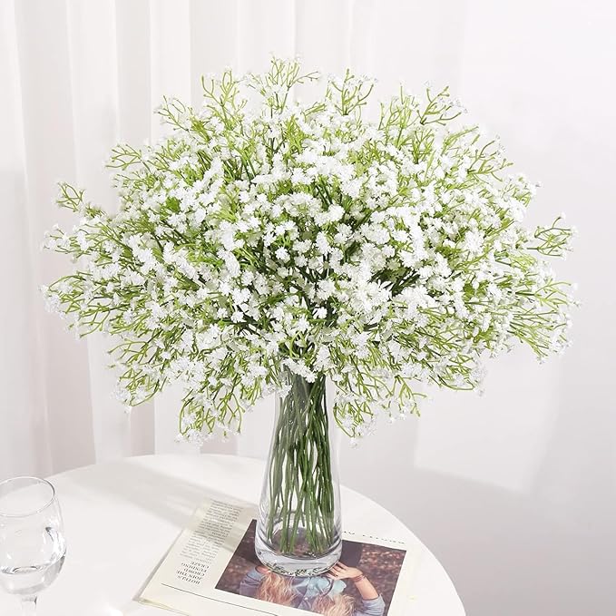 DEEMEI 15 PCS Babys Breath Artificial Flowers Fake Babys Breath Flowers Artificial Bulk White Gypsophila Bouquets Real Touch Faux Flowers for Wedding Floral Arrangement Party Home Decoration