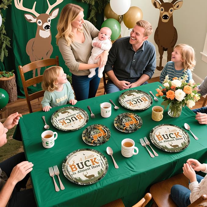 Grencian 96Pcs Hunting Deer Camo Baby Shower Supplies Oh Deer Plates and Napkins A Little Buck is Almost Here Tableware for Outdoor Camping Picnic Hunting Themed Baby Shower Decorations Serves 24