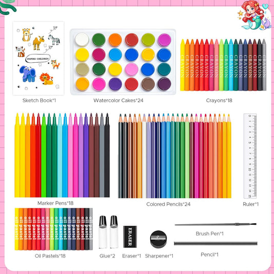 homicozy Art Supplies Kit for Kids Ages 4-12,Mermaid Art Case Coloring Set,Drawing Kits with Markers, Crayons, Colored Pencils,Oil Pastels,Coloring Book,School Supplies,Gift for Kids Artist Age 4+