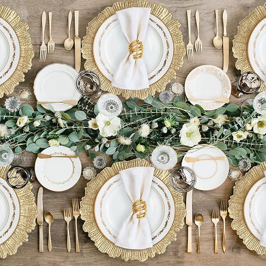 MAONAME Gold Charger Plates Set of 12, Reef Plate Chargers for Dinner Plate, Round Plastic Table Chargers for Thanksgiving, Christmas