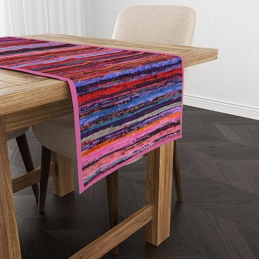 Trade Star Reversible Table Placemat Designed Area Rug Runner Handloomed Table Runner Perfectly Colorful Rug Runner Decorative Upcycled Fabric Premium Quality Highly Durable (Pink)