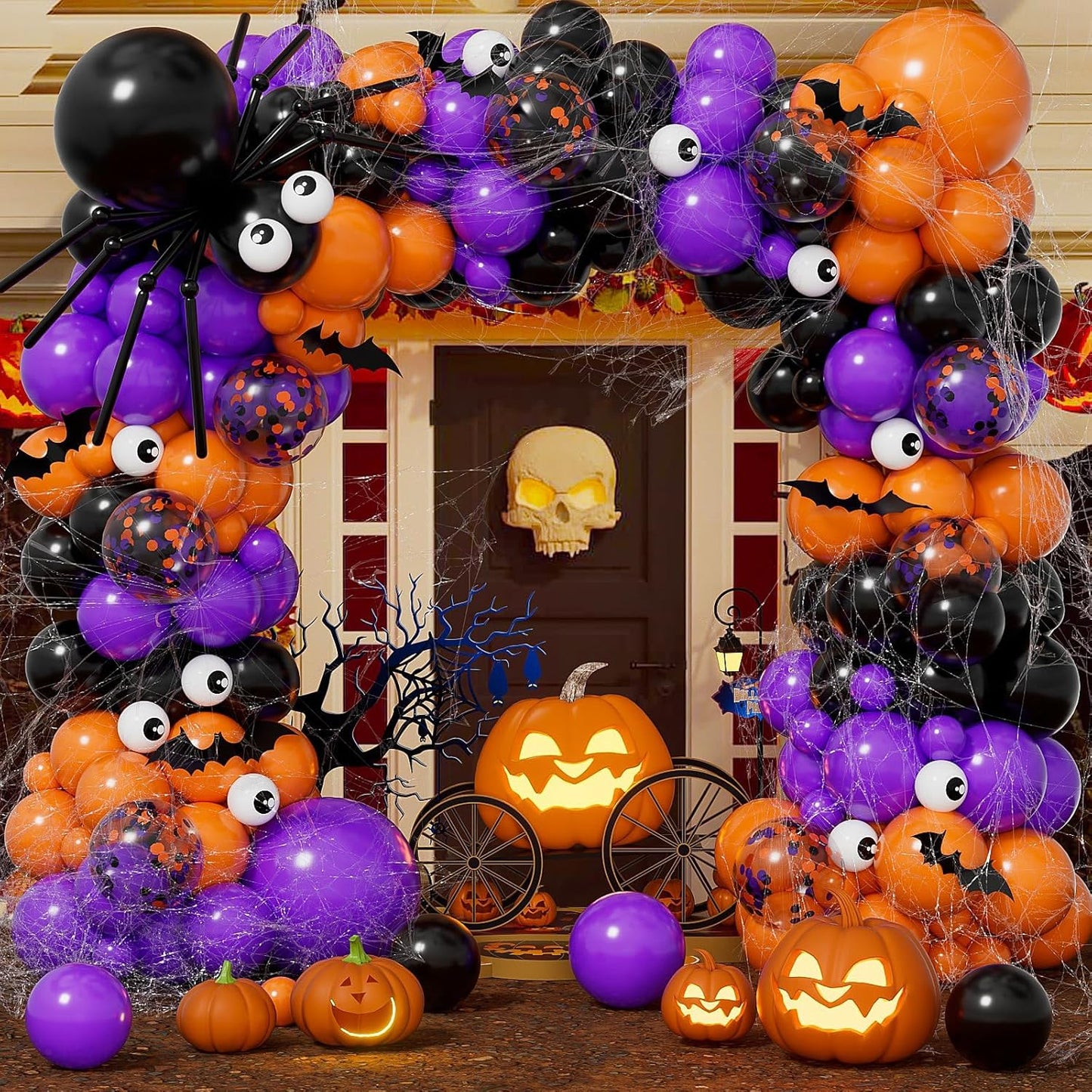 Halloween Balloon Arch Kit, 150Pcs Eye Balloons Black and Orange Purple Balloons Garland Kit with Confetti Balloons for Halloween Day Haunted House Theme Party Decorations Supplies