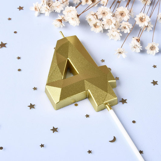 PHD CAKE 2.76 Inch Crystal Gold 4 Number Birthday Candles, Gold Number Candles, Cake Number Candles, Party Celebration