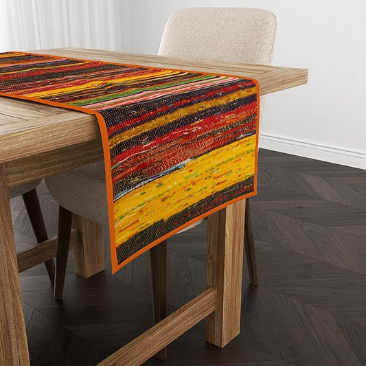 Trade Star Handloomed Bedside Runner Reversible Table Runner Table Placemat Premium Quality Highly Durable Decorative Upcycled Fabric Rug Runner (Orange)