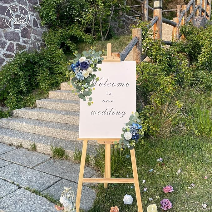 Artificial Wedding Arch Flowers for Wedding Sign,Set of 2 for Wedding Welcome Ceremony Sign,Faux Floral Swags,Wedding, Banquet and Reception Backdrop Floral Decoration (Blue)