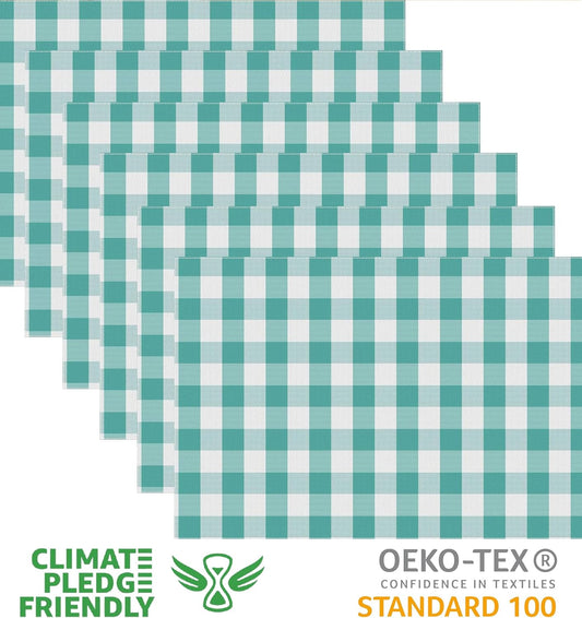 Urban VillaPlacemats for Dining Table 100% Cotton Placemats 14''x20'' Over Sized Tablemats Set of 6 Placemats Aqua/White Color Buffalo Check Tablemats for Family Dinners Wedding PartiesPlacemats