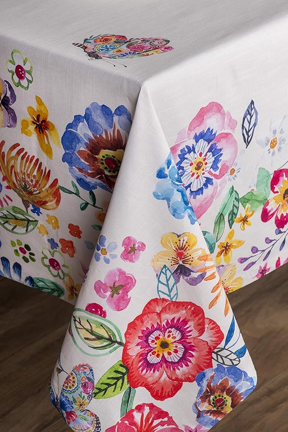 Maison d' Hermine Table Cloth Rectangle Table 100% Cotton 70 x 120 Inches Tablecloth Reusable Decorative for Dining Room Farmhouse Valentines Day Decorations Spring Summer- Happy Florals - High Summer