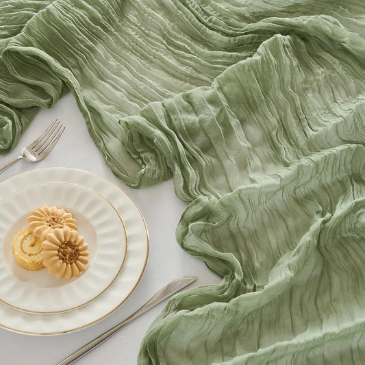 Fanami 3 Pack Cheesecloth Table Runner -10FT Sage Green Boho Gauze Cheese Cloth Table Runner 120 Inches Long Rustic Sheer Fabric Centerpieces for Wedding Birthday Party Bridal Baby Shower Decorations