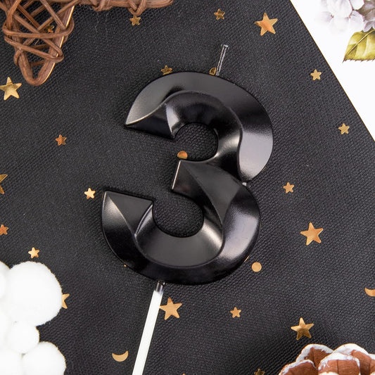PHD CAKE 2.76 Inch Diamond Black 3 Number Birthday Candles, Black Number Candles, Cake Number Candles, Party Celebration