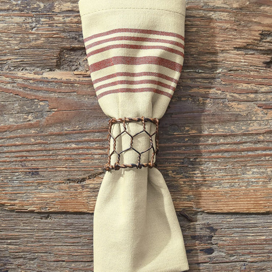 Park Designs Chicken Wire Napkin Ring Set of 4 | Rustic Farmhouse Metal Napkin Holders with Distressed Brown Finish | 1.75" H x 1.75" W x 2" D | Country Primitive Table Decor