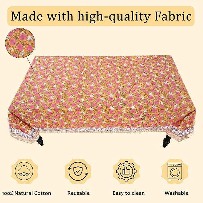 Ridhi Hand Block Print Bubblegum Pink Rectangle Cotton Tablecloth 160" x 72" Reusable Table Cover Decorative Everyday Use for Dining, Farmhouse, Home Gift for Spring, Easter, Valentine