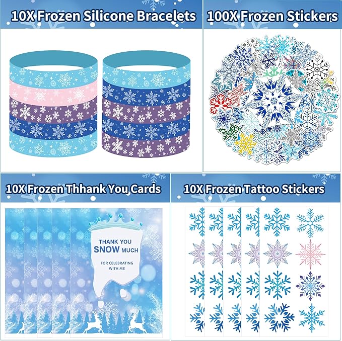 234PCS Frozen Party Favors Supplies Decorations Kit Include Goodies Bags, Straws, Bubble Wands, Crowns, Magic Wands, Notebook, Cake Toppers & More