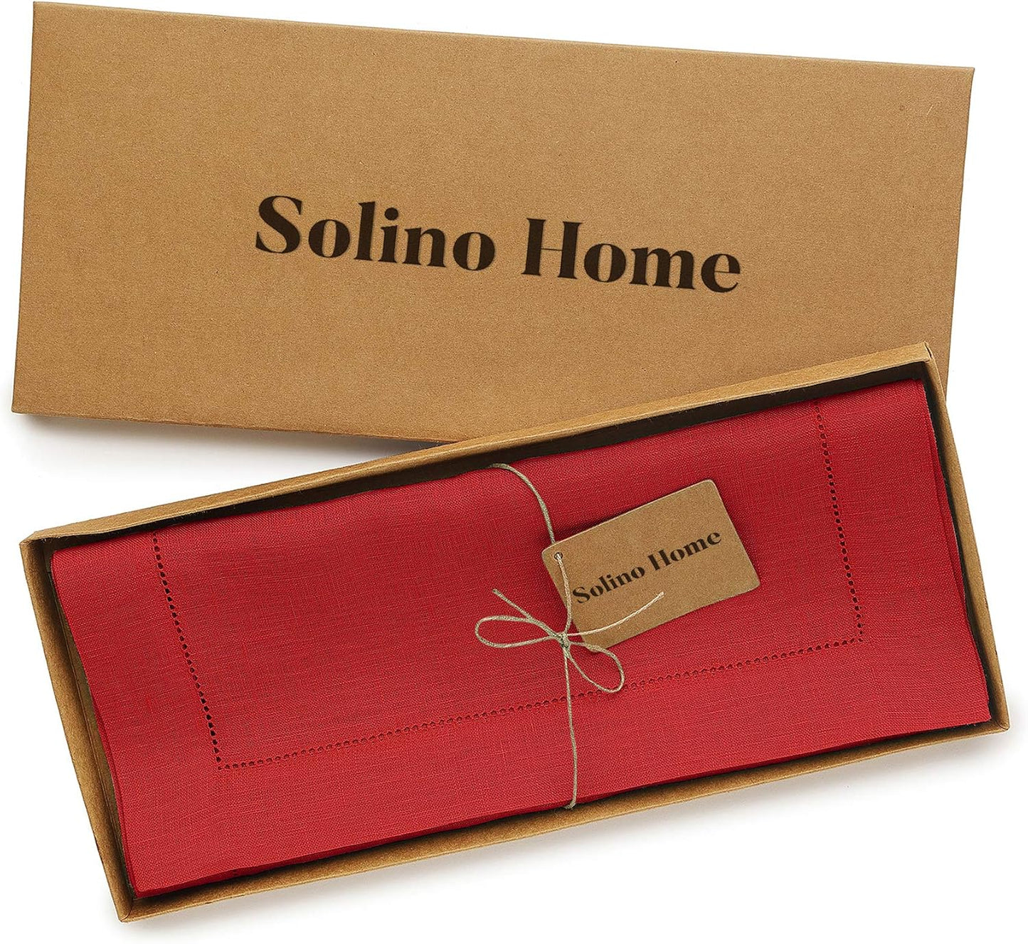 Solino Home Linen Red Table Runner 120 Inches Long - 100% Pure Linen 14 x 120 Inch Table Runner for Christmas, Holiday - Classic Hemstitch