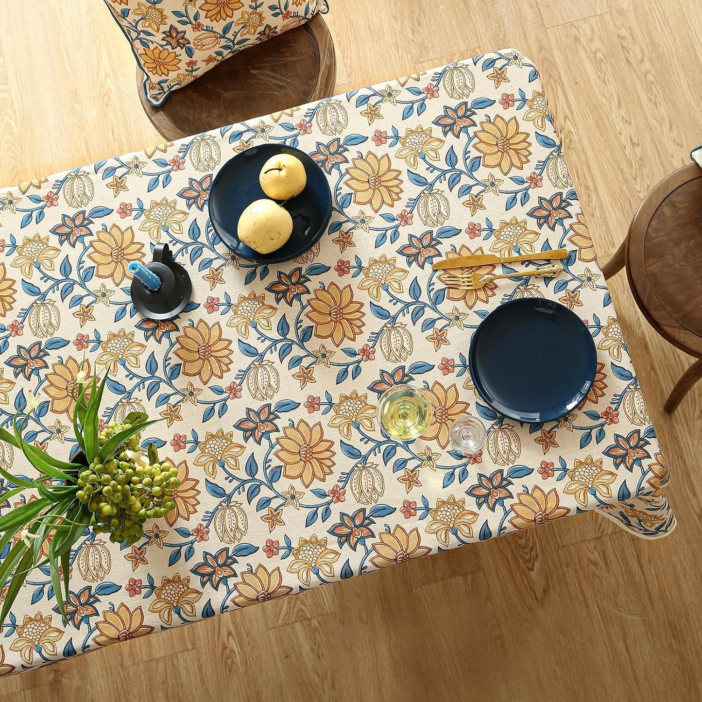 ISAENNE Designer Bohemian Floral Tablecloth Rectangular,Linen Colorful Table Cloth,Wrinkle Resistant Decor Tablecloths for Dining Thanksgiving Kitchen Party Christmas,55"*87"-Estevan B