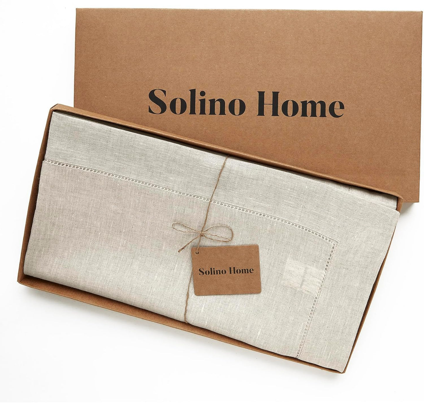 Solino Home Linen Light Natural Tablecloth 60 x 120 Inch - Classic Hemstitch, 100% Pure Linen Rectangular Tablecloth - Machine Washable Table Cloth for Fall, Autumn, Thanksgiving, Christmas, Holiday