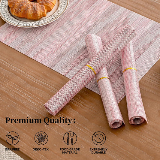 Leetaltree Misty Rose Placemats Set of 4 - Heat Resistant Non-Slip Place mats for Dining Table, Washable Durable PVC Vinyl Woven Table Mats(Misty Rose, 4)