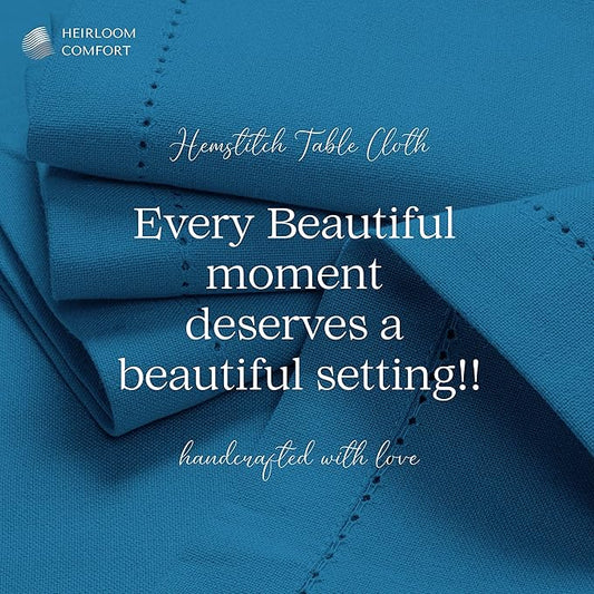 Turquoise Blue Tablecloth, Table Cover 60x84 Inch, 100% Cotton, Fits 6-8 Seats, Durable, Washable, Wrinkle Resistant, Rectangle Table Cloth for Dining, Party, Events, Outdoor Use