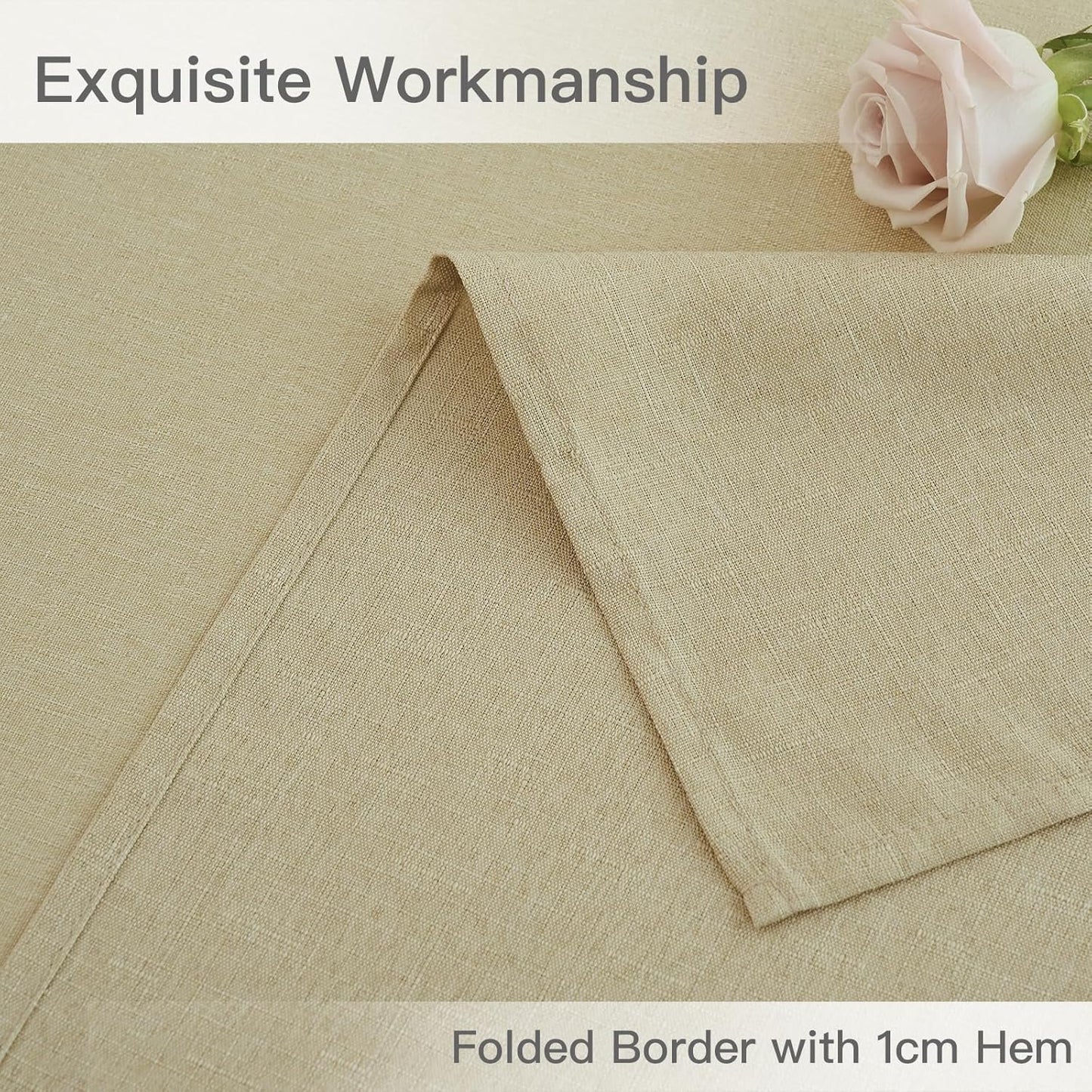 maxmill Rectangle Linen Textured Tablecloth Waterproof Spillproof Wrinkle Free Washable Fabric Table Cloth Kitchen Dining Tabletop Decoration Table Cover for Holiday Dinner Party, 52 x 70 Inch, Beige
