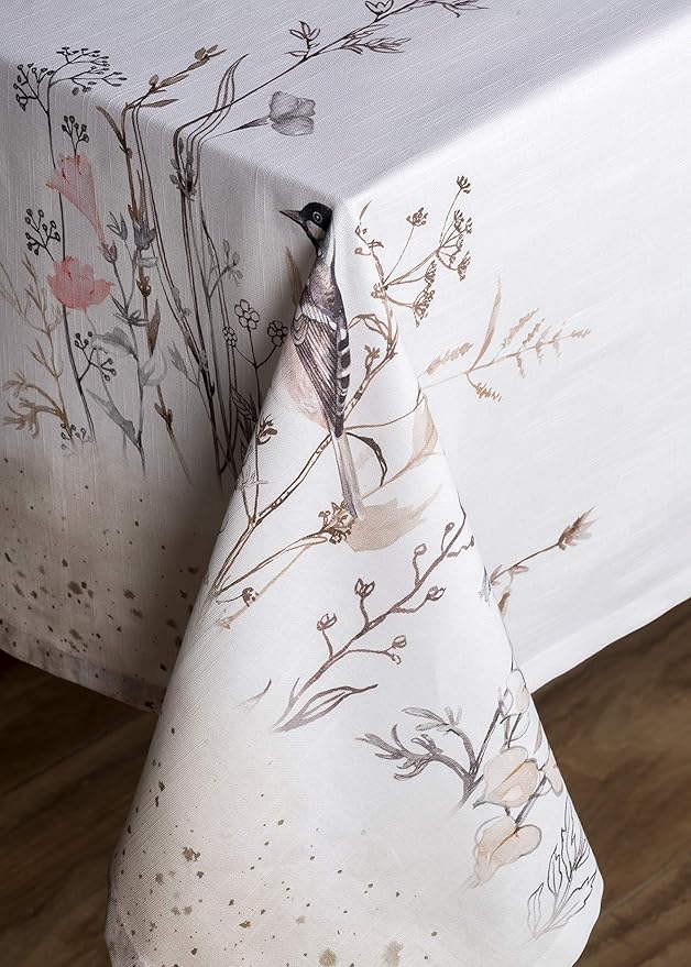Maison d' Hermine Table Cloth Rectangle Table 100% Cotton 60 x 108 Inches Tablecloth Reusable Decorative for Dining Room Farmhouse Home Valentines Day Decorations Spring Summer- Meadow Florals - Brown