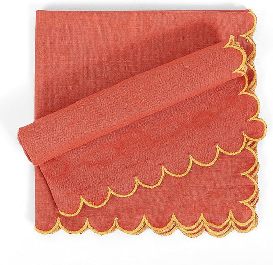 FINGERCRAFT Cloth Napkins, Everyday Use Scallop Design, Premium Quality Natural Cotton Napkin Set of 6 Perfect for Parties Dinners Weddings Easter Napkin Cloth 20x20 inch Rust/Gold