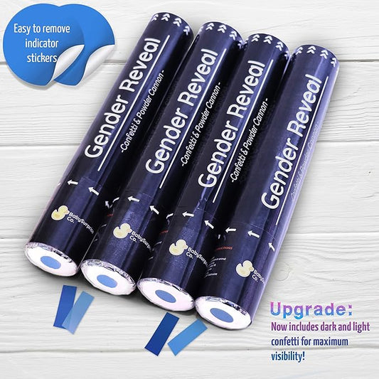 Gender Reveal Confetti Cannon 4 Blue Powder Smoke with 100% Non-Toxic, Food-Grade Corn Starch - Safe and Easy Compressed Air Party Popper - Bright Explosion for Photo Effect