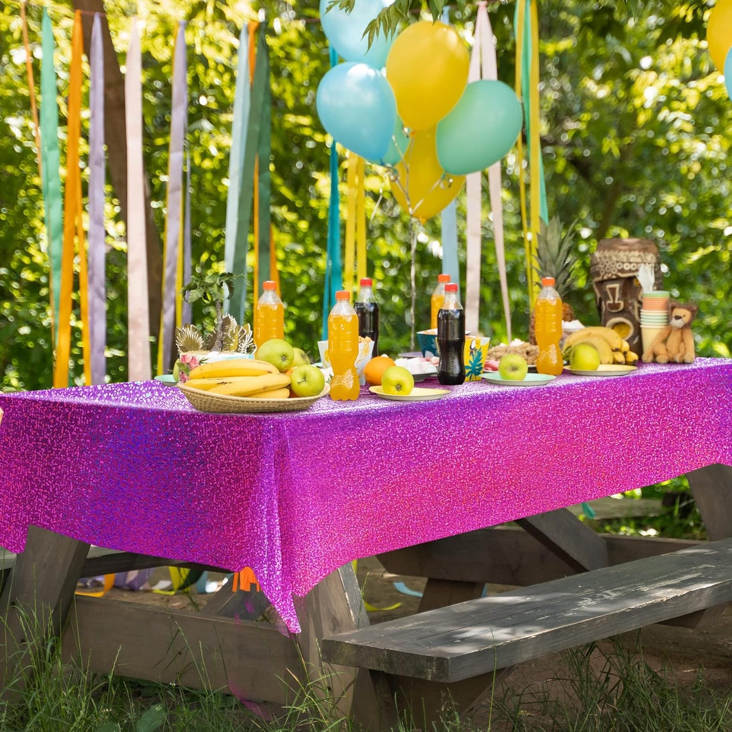 2 Pcs Fuchsia Red Holographic Plastic Tablecloths Laser Table Covers 40" x 108" Foil Disposable Table Cloths for Themed Birthday Party Wedding Christmas Holiday Party Decorations