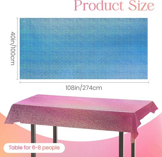 4 Pcs Pink&Blue Holographic Laser Tablecloths Iridescence Shiny Table Covers 40" x 108" Foil Rectangle Table cloths for Baby Shower Undersea Ocean Birthday Party Winner Wedding Party Décor