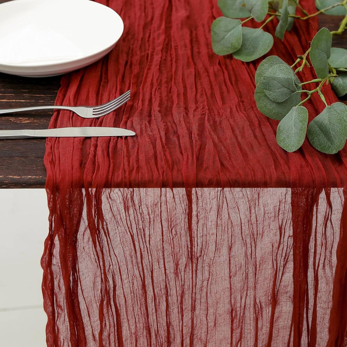 DOLOPL Christmas Table Runner 13.3FT Red Cheesecloth Table Runner for Christmas Decorations Romantic Cheese Cloth Table Runner for Wedding Party Decoration