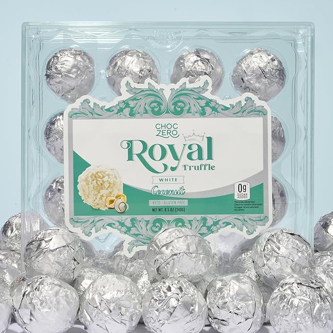ChocZero White Chocolate Coconut Hazelnut Truffles, Zero Added Sugar, Gluten Free, Keto Holiday Gift, High Fiber, 16 Individually Wrapped Pieces, 8.5 Ounce (Pack of 1)