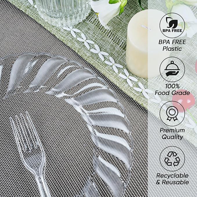 FOCUSLINE 100 Count 6 Inch Clear Plastic Plates, Disposable Heavy Duty Salad Dessert Plates- Premium Hard Plastic Plate Fancy Disposable Clear Plate for Weddings, Parties and Events