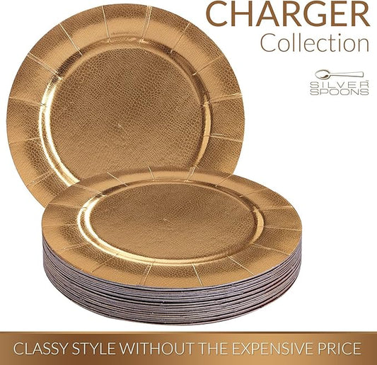 SILVER SPOONS DISPOSABLE ROUND CHARGER PLATES - 40pc (Gold)