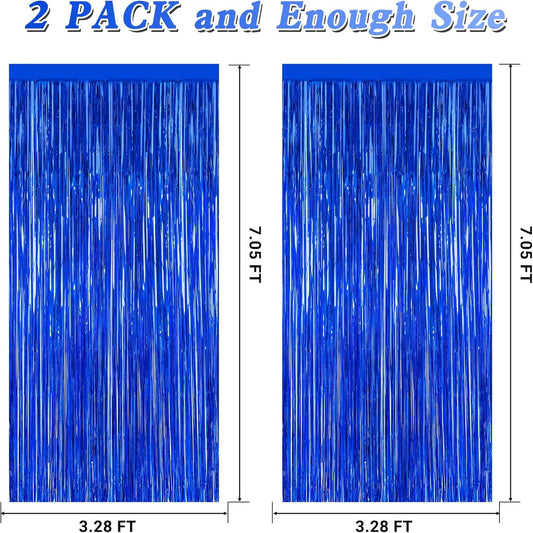 2 PCS Tinsel Backdrop, 3.28 FT x 7.05 FT Dark Blue Backdrop Curtains, Metallic Passover Fringe Curtains Party Streamer, Navy Blue Party Decorations Photo Props