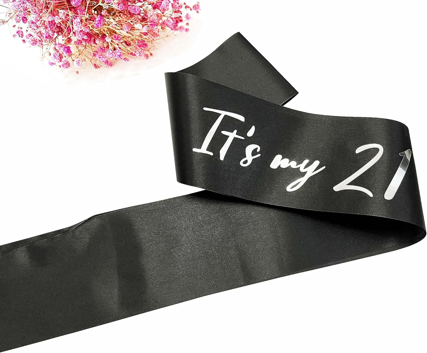 21st Birthday Sash, Black Satin Soft Sashes with Silver Foil Letter, Birthday Decorations for Girls or Boys, Happy 21st Birthday Party Favor Supplies,Black Silver