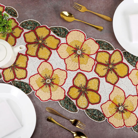 Beaded Table Runners 36 Inches, Hand Beaded Decorative Farmhouse Glitz Table Runner for Christmas Wedding Baby Shower Bridal Shower, Seasonal Winter Holiday Kitchen Dining Table - CLEENTABLE