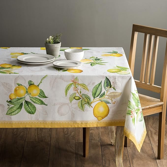 Maison d' Hermine Table Cloth Rectangle Table 100% Cotton 60 x 120 Inches Tablecloth Reusable Decorative for Dining Room Farmhouse Home Valentines Day Decorations Spring Summer - Limoncello