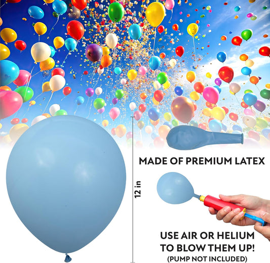 Light Blue Balloons 100 Pack, 12 Inch Latex Baby Blue Balloons, Balloon Pack For Birthdays, Weddings, Baby Showers, Holidays