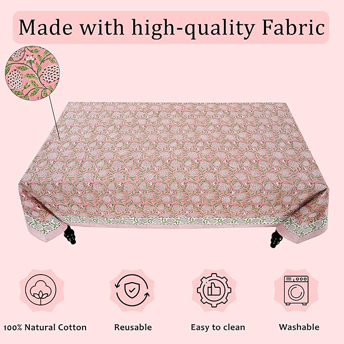 Ridhi Hand Block Print Strawberry Pink Square Cotton Tablecloth 60" x 60" Reusable Table Cover Decorative Everyday Use for Dining, Farmhouse, Home Gift for Spring, Easter, Valentine