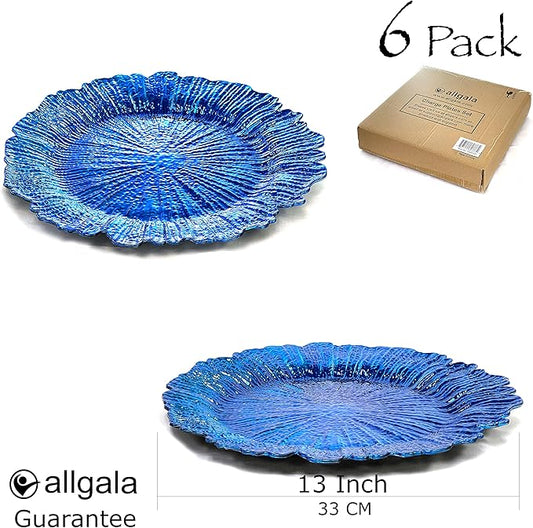 allgala 13-Inch 6-Pack Heavy Quality Round Plastic Charger Plates-Reef Royal Blue-HD80337