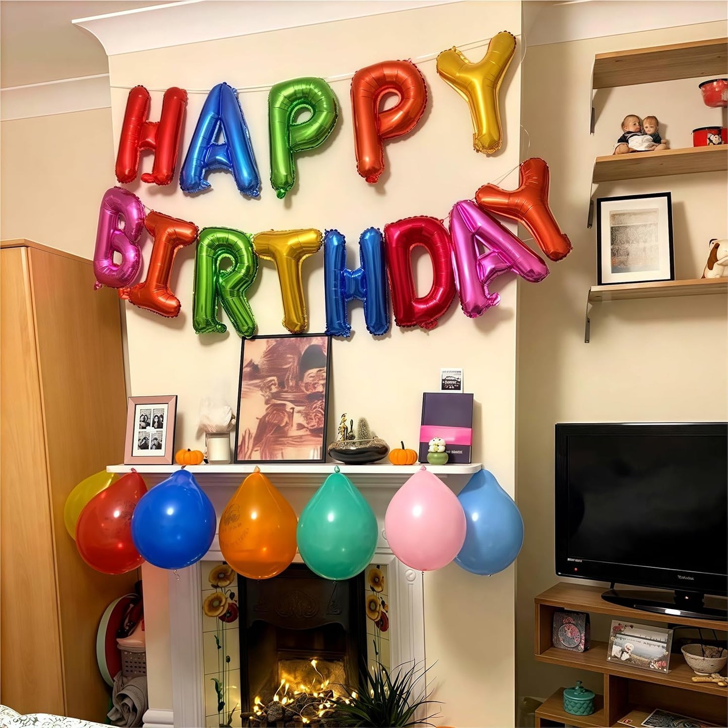 16 Inch Happy Birthday Banner Balloon - Rainbow Letters Foil Balloons, Self Inflating Multicolor Bunting for Kids Girls Boys Colorful Party Decorations