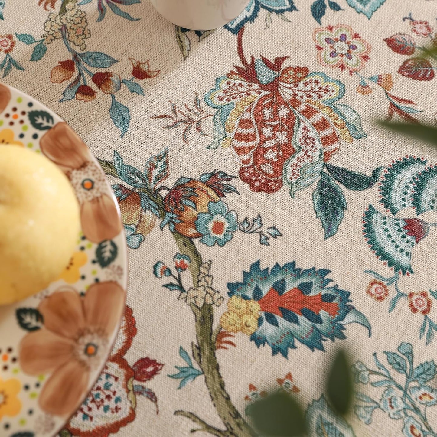 Designer Linen Round Tablecloth,Vintage Indian Style Wrinkle Free Block Print Table Cloth,Decorative Table Cover for Kitchen,Dining,Party,Thanksgiving,Christmas,Diameter 67"-Mangala