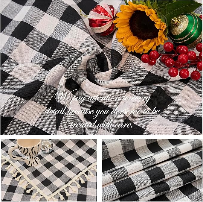Table Cloth Square Table-Rustic Gingham Tablecloth Buffalo Plaid Table Cloth for Halloween Thanksgiving Christmas Kitchen Dining(55x55 Inch,Black and White)