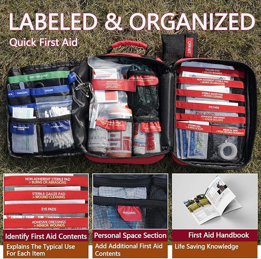 First Aid Trauma Kit,Comprehensive First Aid Kit with Labelled Compartments, Molle System Emergency Kits for Cars, Home, Office, Backpacking, Camping, Traveling, and Cycling-265 Piece
