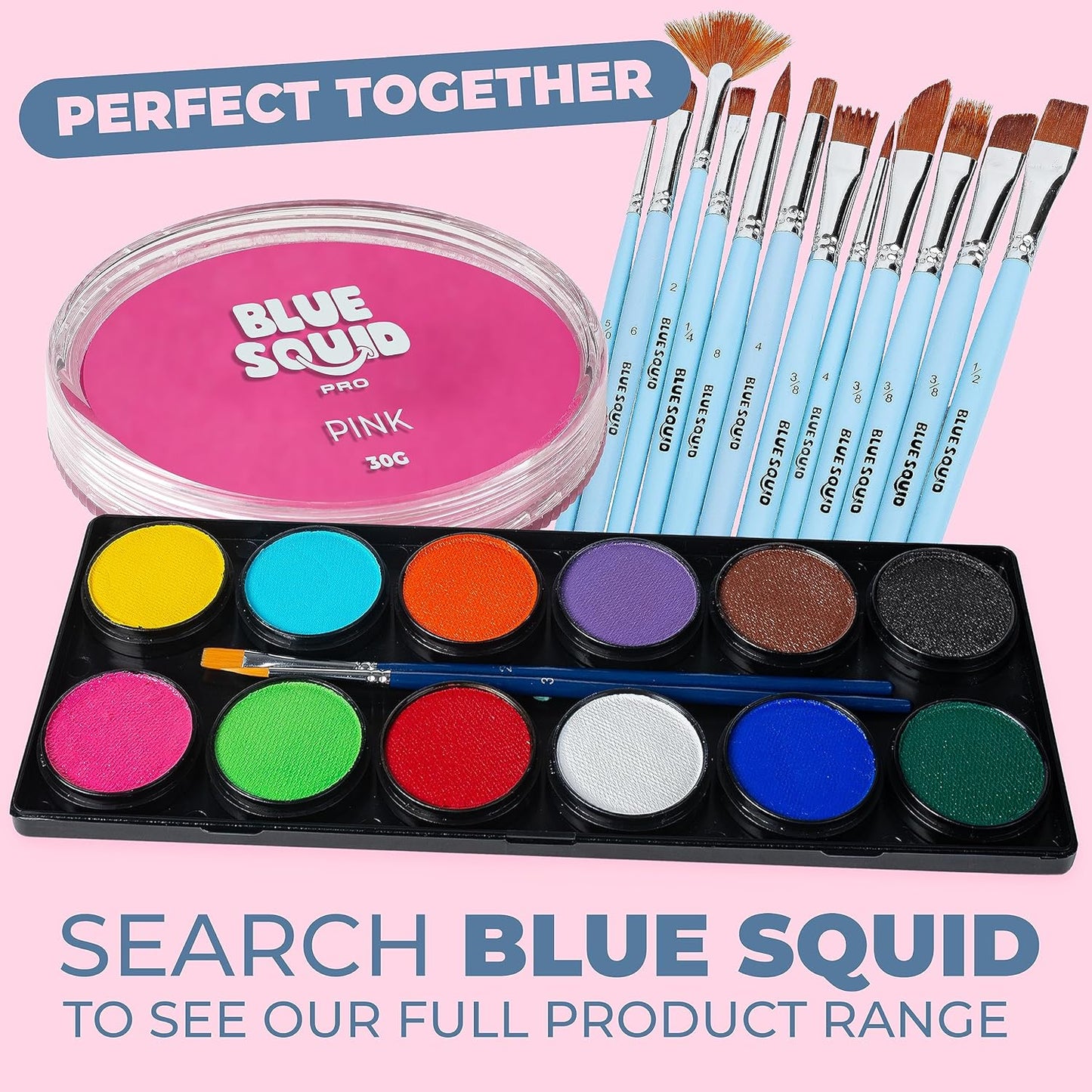 Blue Squid Face Paint Water Based Single Cake Professional Face Paint & Body Paint - Water Activated, Kids Adults Face Painting for Costume, Halloween Makeup, Cosplay - Classic Hot Pink Face Paint 30g