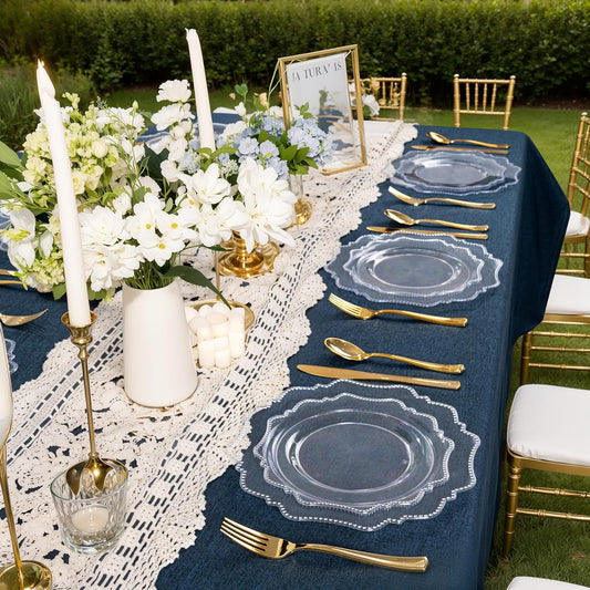 COLOSUS 100pcs Clear Plastic Plates - Heavy Duty Plastic Plates Disposable for Party/wedding Include 50pcs Dinner Plates and 50pcs Dessert Plates.