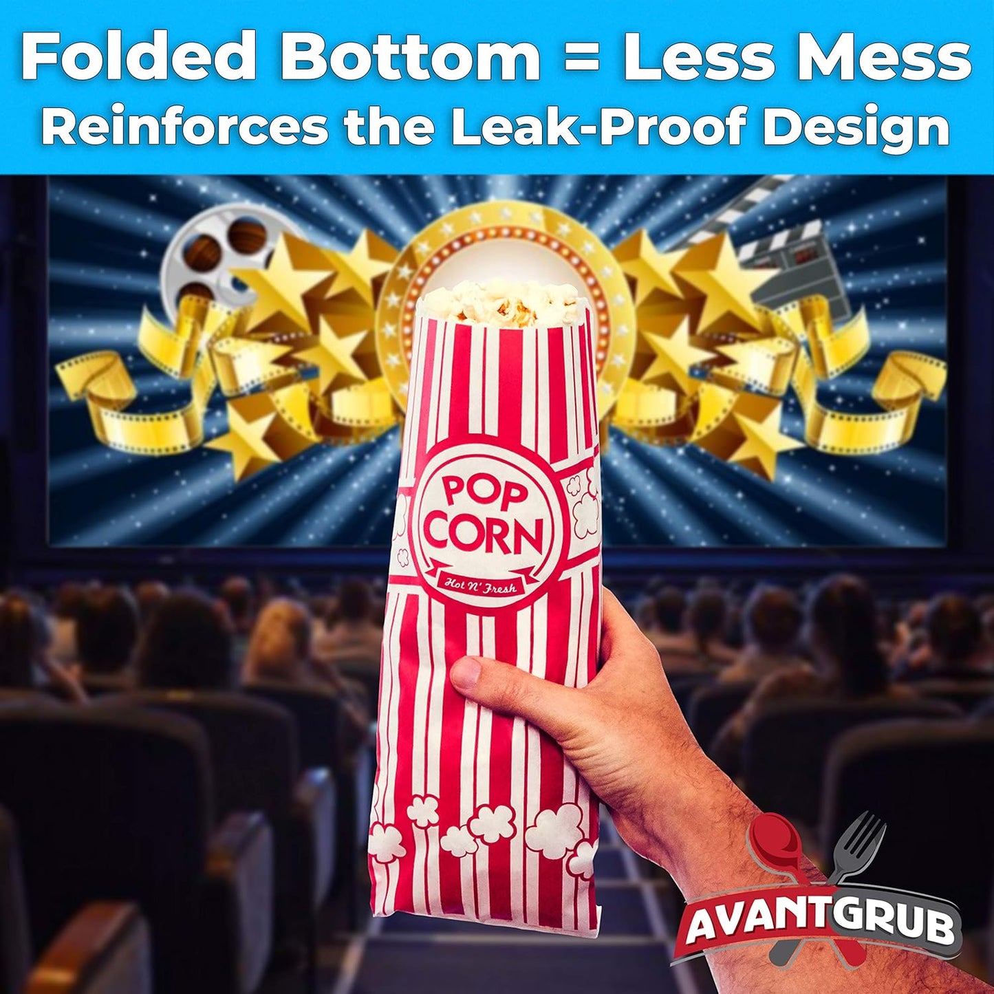 Leak-proof, Grease Resistant Popcorn Bags 25 Pack. Tear Resistant, Single Serving 2oz Paper Sleeves in Nostalgic Red/White Design. Great Movie Theme Party Supplies, Retro Carnivals & Fundraisers