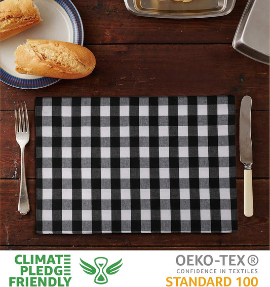 Urban VillaPlacemats for DiningTable 100% CottonPlacemats 14''x20''Over Sized Tablemats Set of 6 Placemats Black/White BuffaloCheckTablemats for Family DinnersWedding PartiesPlacemats