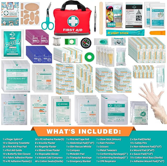 General Medi First Aid Kit -309 Pieces- Reflective Bag Design - Including Bandages, Moleskin Pad and Emergency Blanket for Travel, Home, Office, Car, Camping, Workplace
