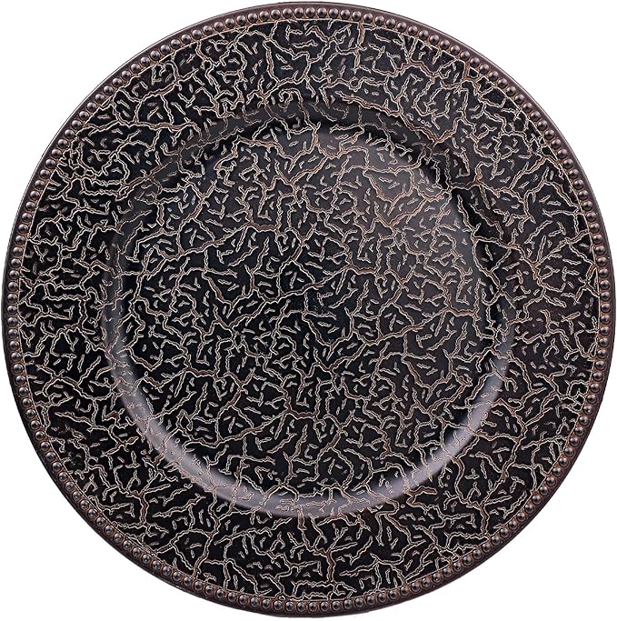 Brown Chargers for Dinner Plates with Beaded, Set of 12 Plastic Bulk Wedding Charger Plates for Thanksgiving, Christmas, Holiday Party Table Setting.