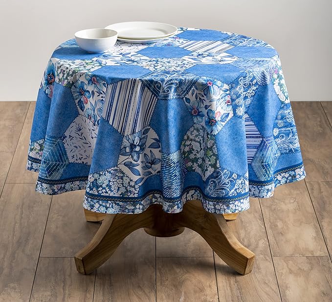 Maison d' Hermine Table Cloth Round Table 100% Cotton 69 Round Inches Tablecloth Reusable Decorative for Dining Room Farmhouse Home Valentines Day Decorations Spring Summer - Summer Blues